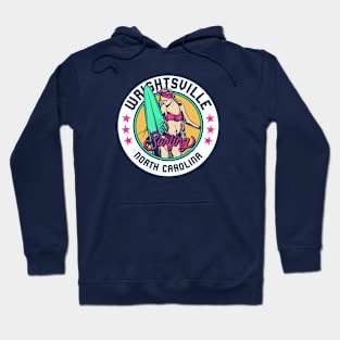 Retro Surfer Babe Badge Wrightsville North Carolina Hoodie